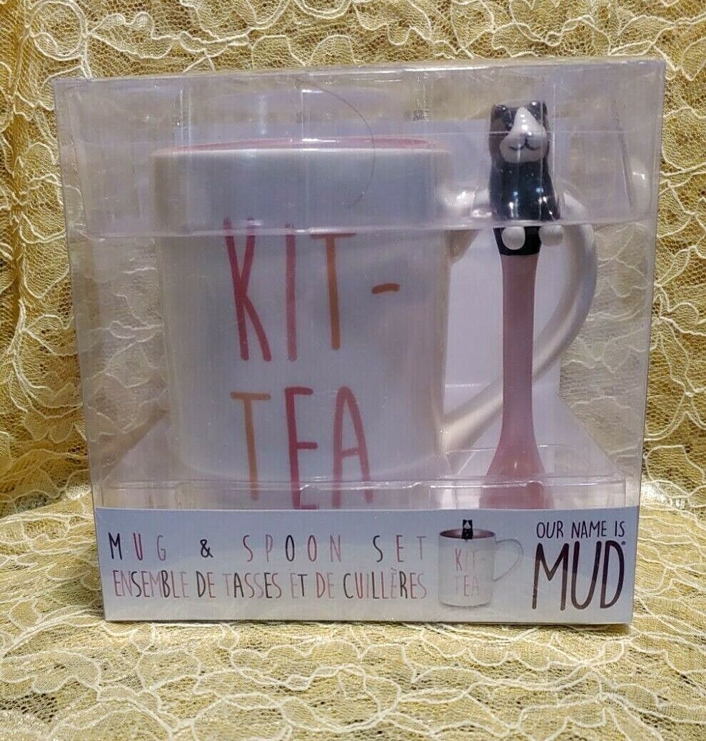 Our Name is Mud Mug & Spoon Set 16oz KIT-TEA Sculpted Spoon CAT~SEALED IN BOX