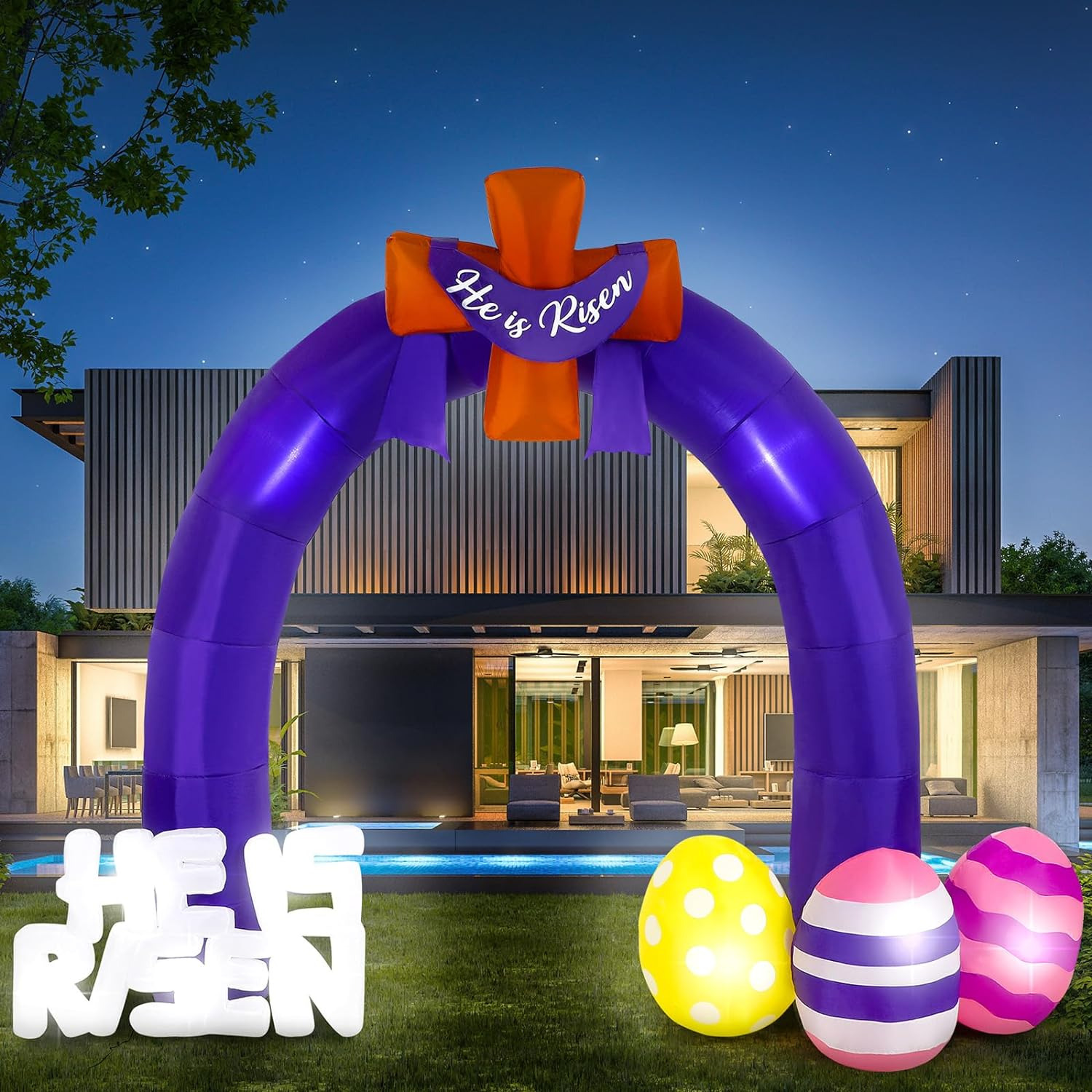 10 FT Easter Inflatable Outdoor Decoration He Is Risen Inflatables Cross Crucifi
