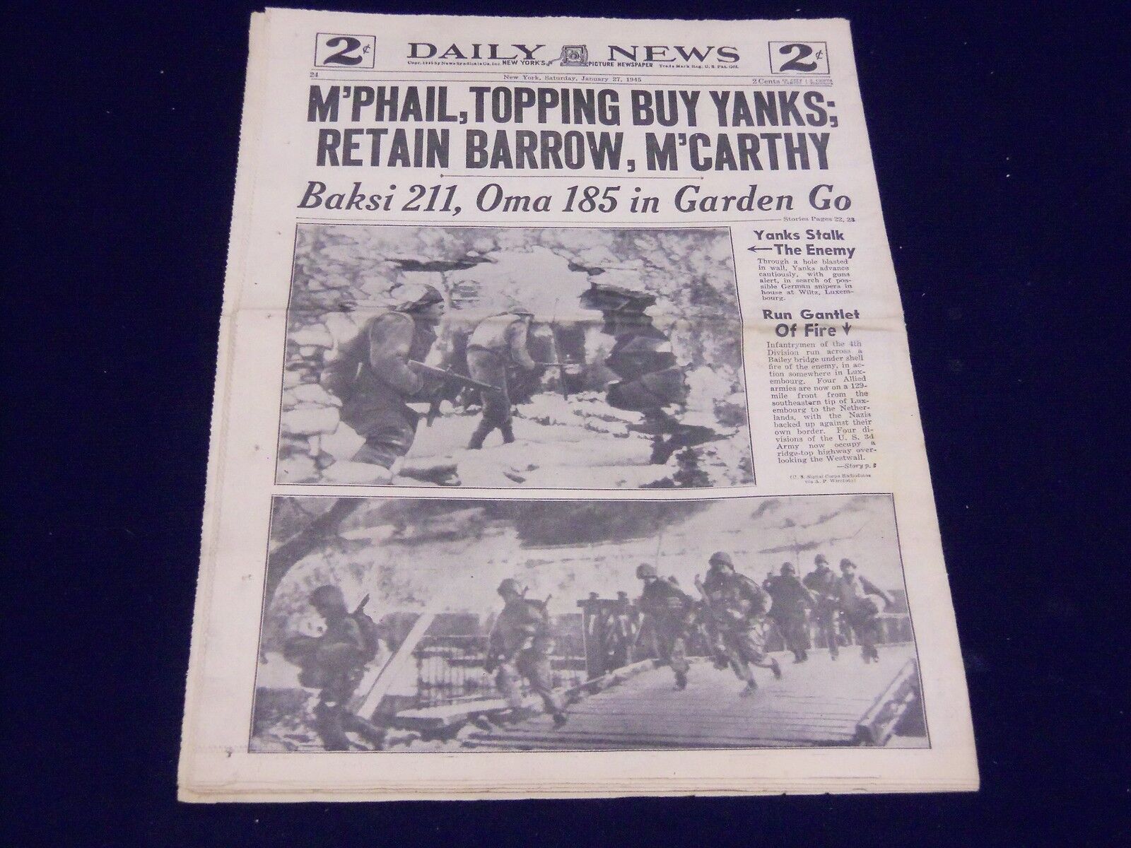 1945 JANUARY 27 NEW YORK DAILY NEWS - M\'PHAIL TOPPING BUY YANKS - NP 1983