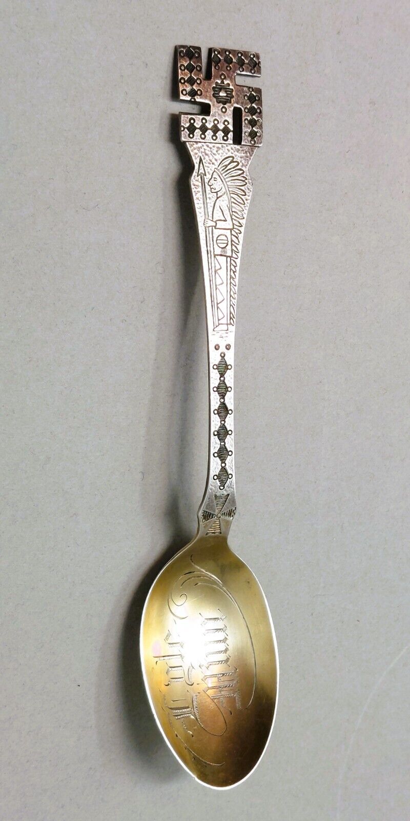 Rare Navajo Antique Silver Souvenir Spoon Whirling Log