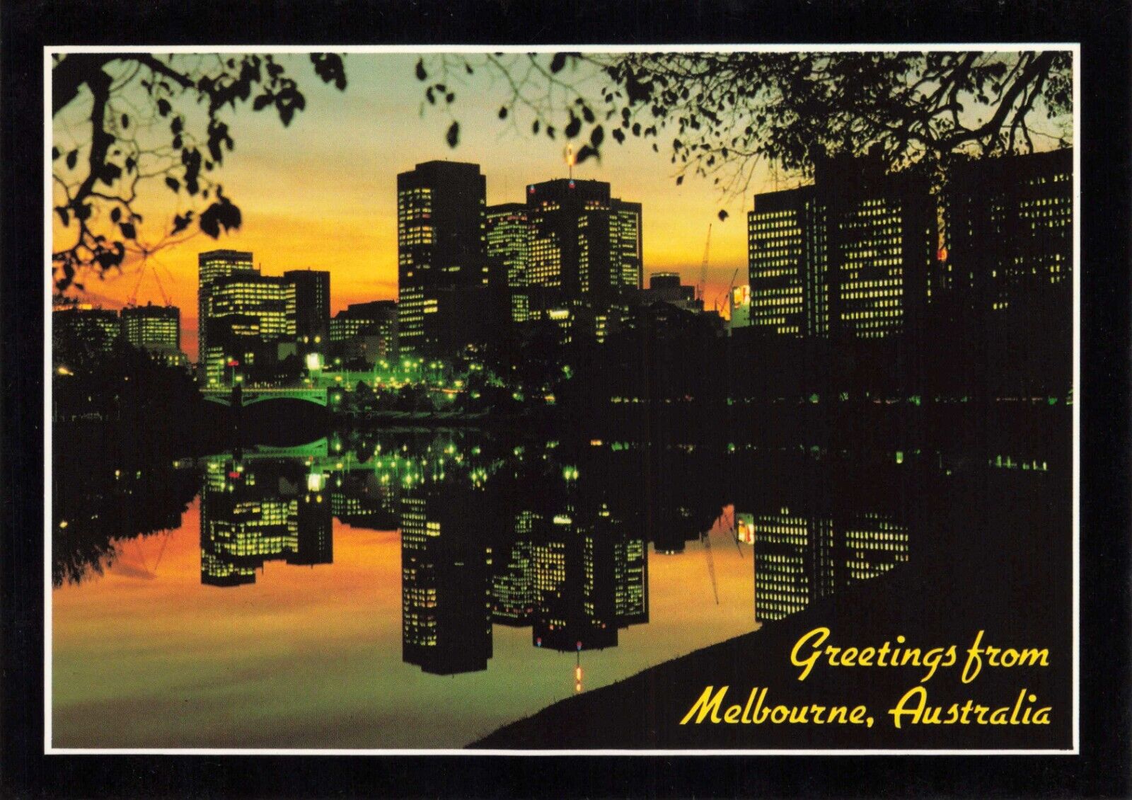 Postcard Australia Melbourne Victoria Yarra River at Dusk City Lights Capital