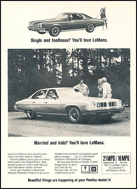 1975 Pontiac Grand LeMans footloose Vintage Advertisement Print Art Car Ad J636A