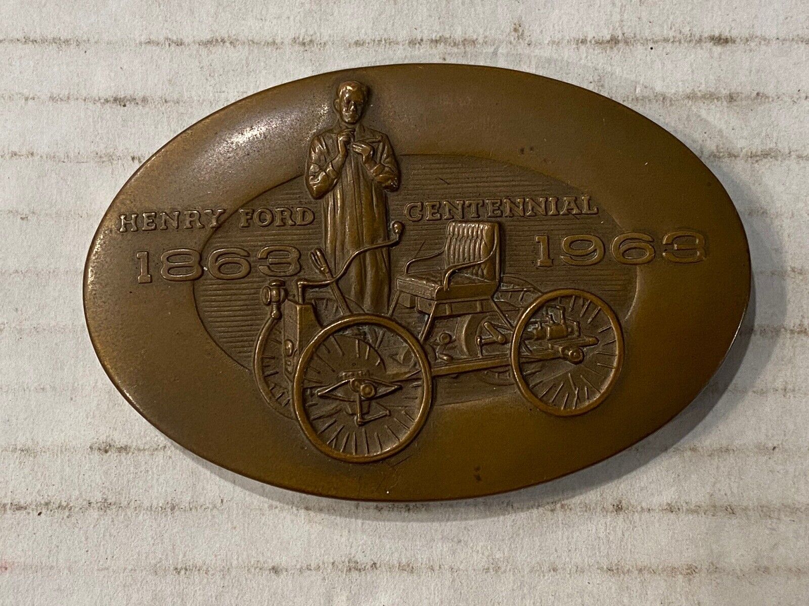 Ford Issued Bronze Centennial Paperweight 1863 - 1963