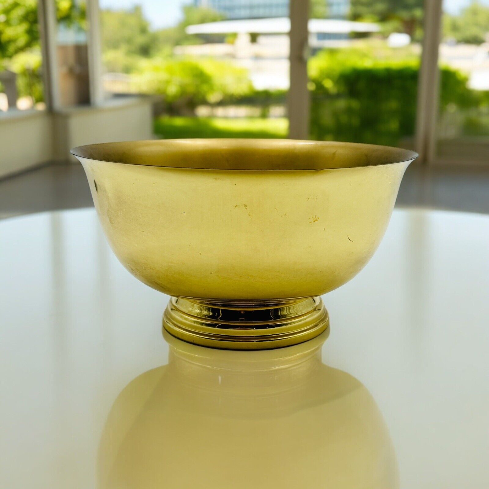 Polished Brass Baldwin Pedestal 9” Bowl For Floral Arrangement Decor Vtg READ