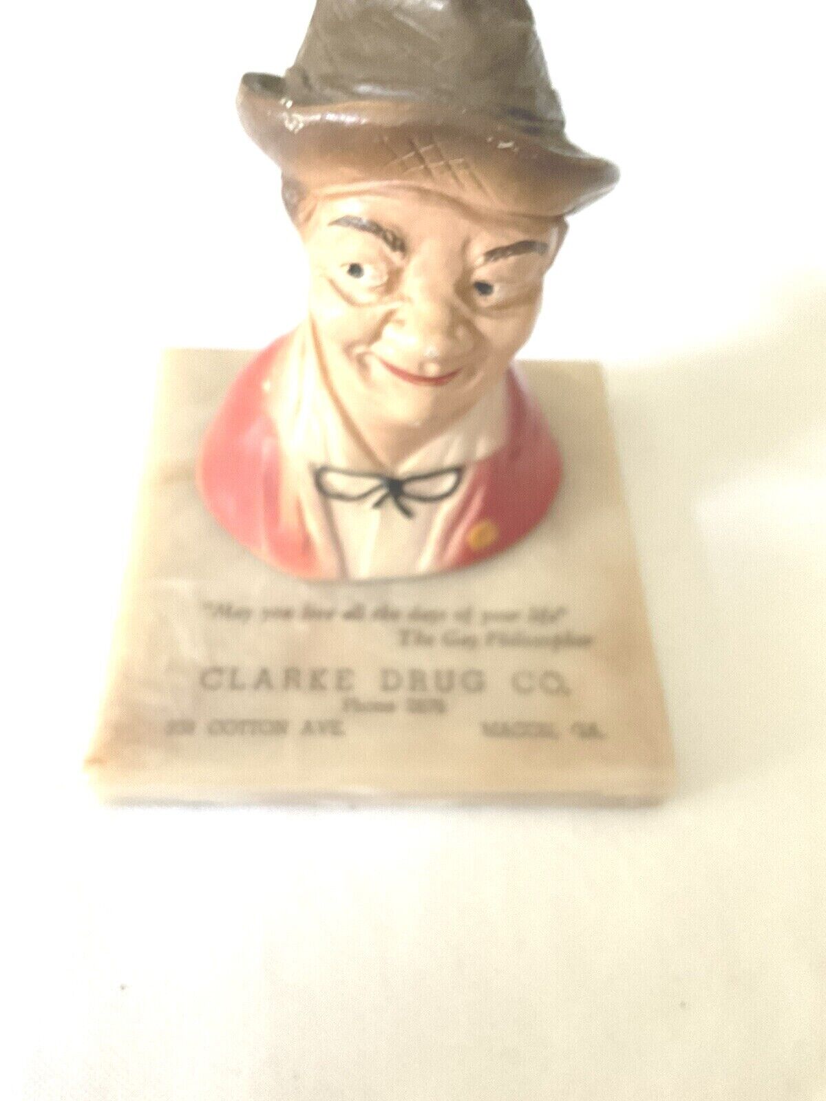 The Gay Philosopher Paperweight By Henry Major Advertising Clark Drug Co Chipped