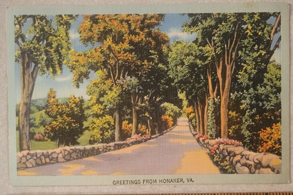 Honaker Virginia VA Russell County Road Linen Greeting Postcard