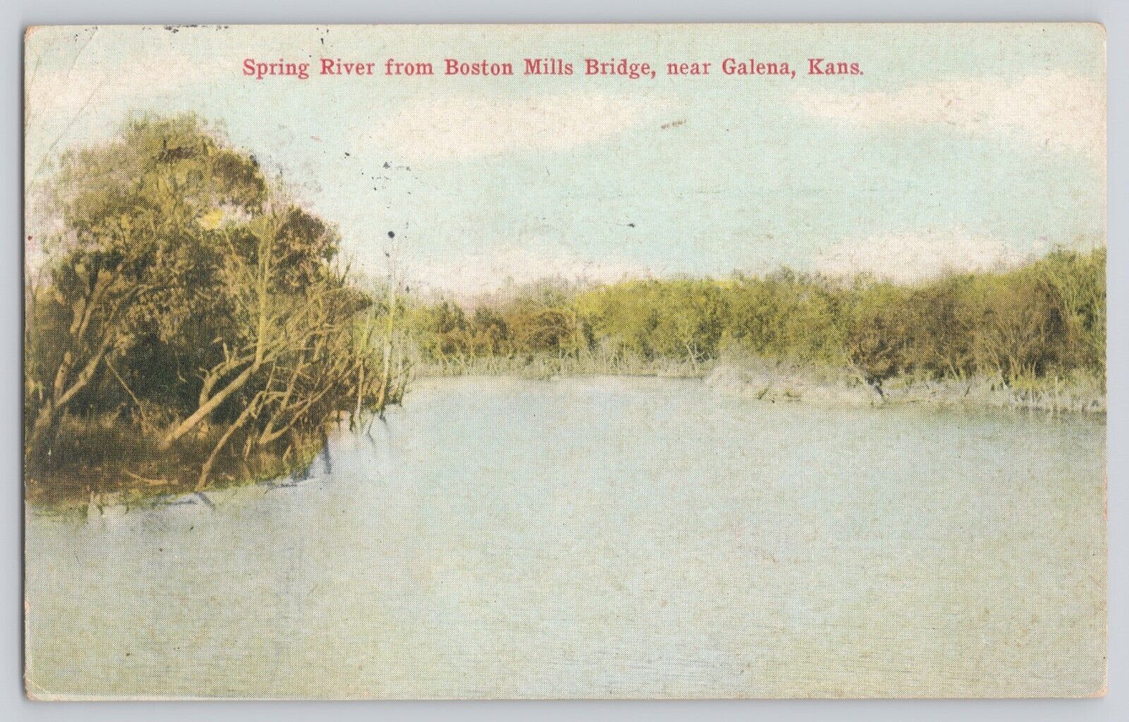 Postcard Kansas Galena Spring River From Boston Mills Bridge Vintage 1911