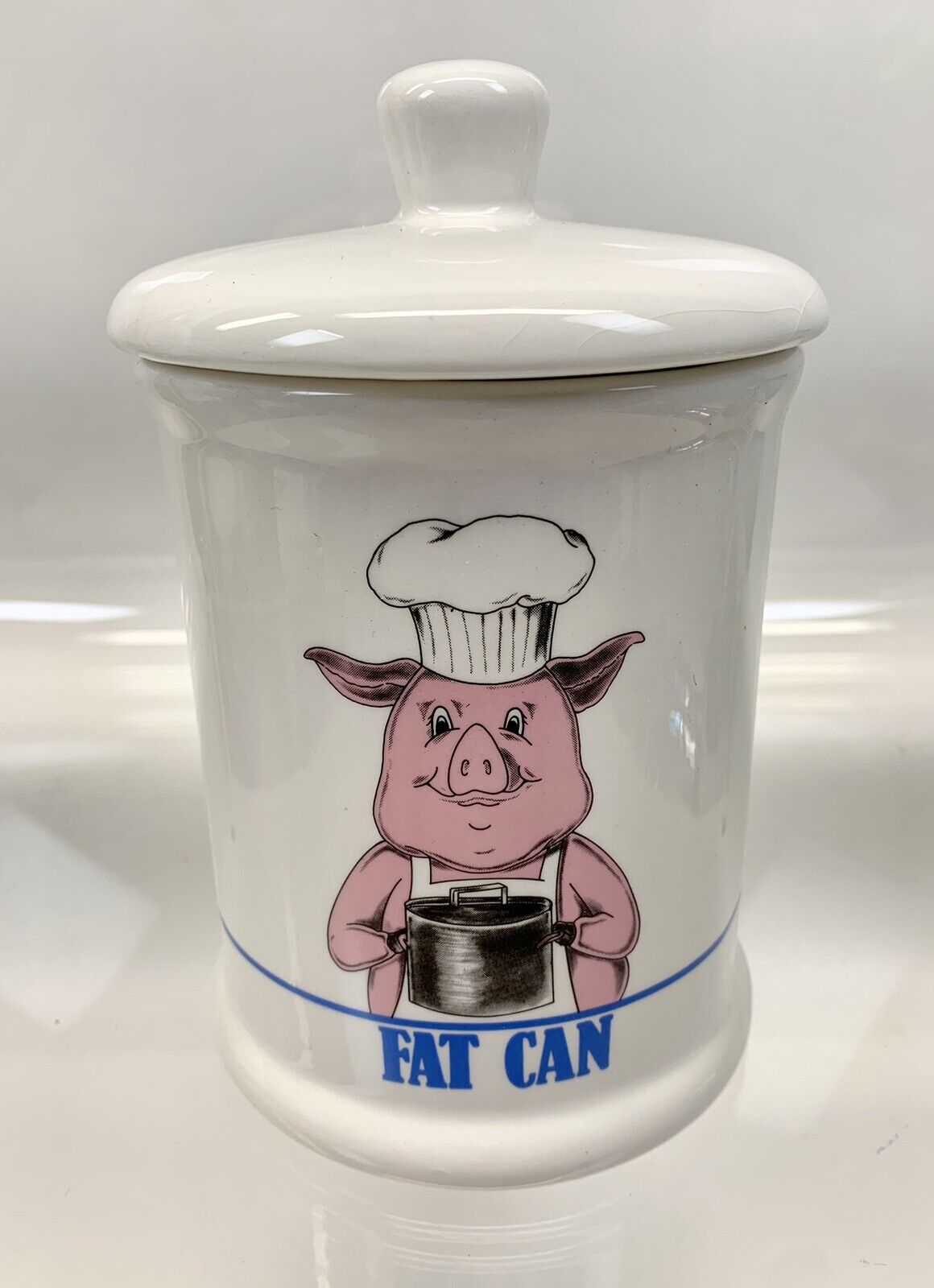 Vintage 1989 Ceramic Fat Can W/Pig Chef Bandwagon Inc. 6” Tall Canister Crock