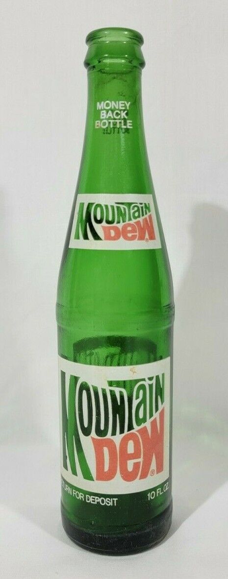 Mountain Dew 1970\'s Vintage Green Glass Bottle 10 OZ