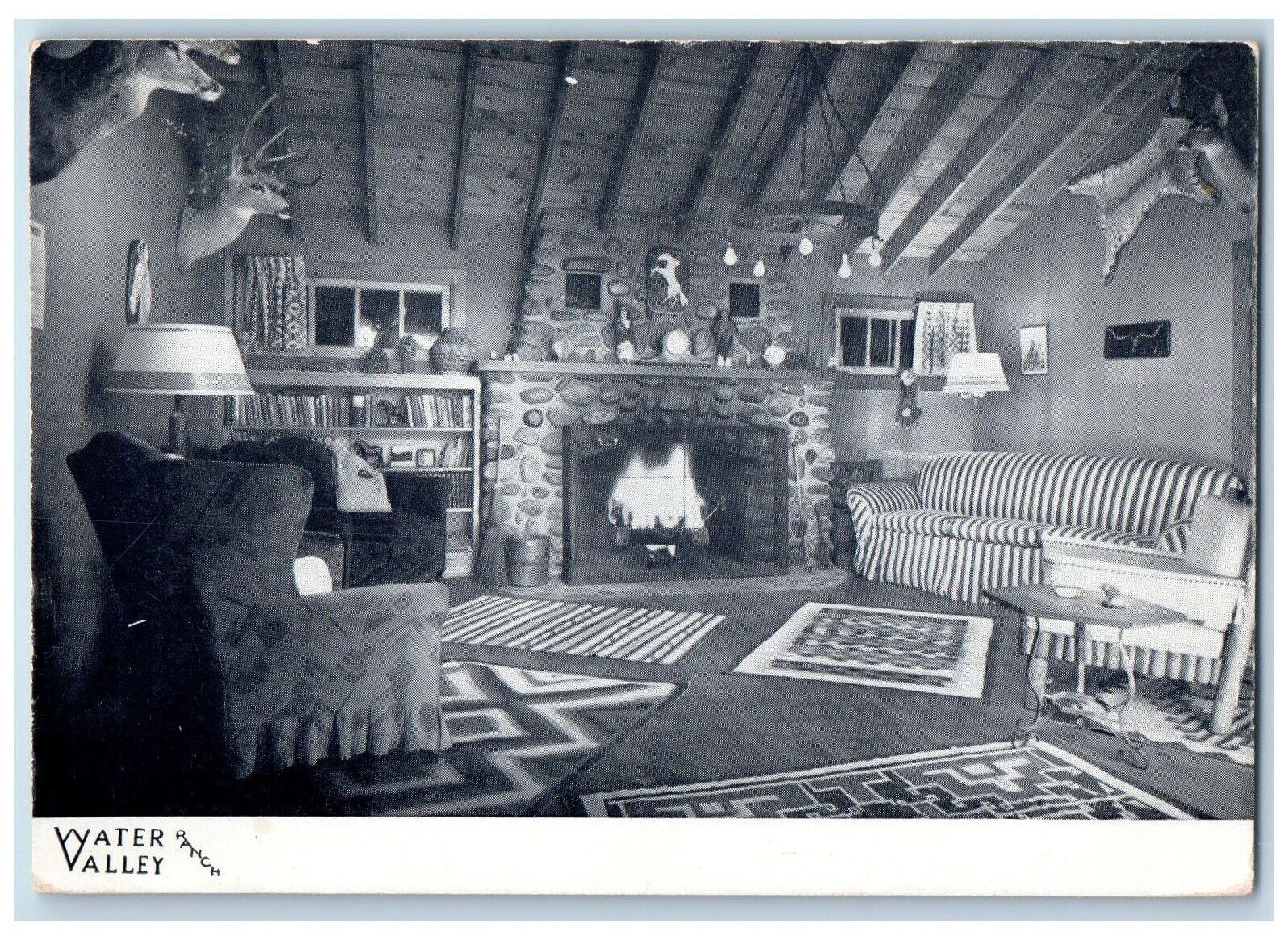 c1920\'s Water Valley Ranch Interior Fire Place Encampment Wyoming WY Postcard