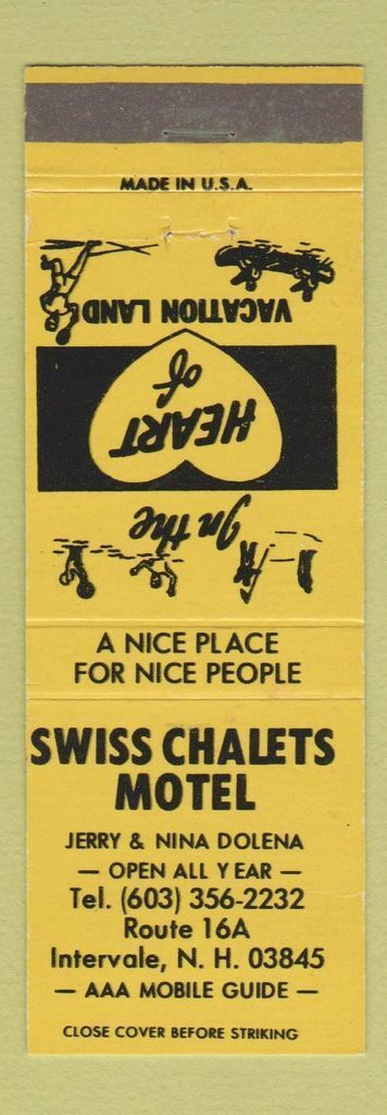 Matchbook Cover - Swiss Chalets Motel Intervale NH