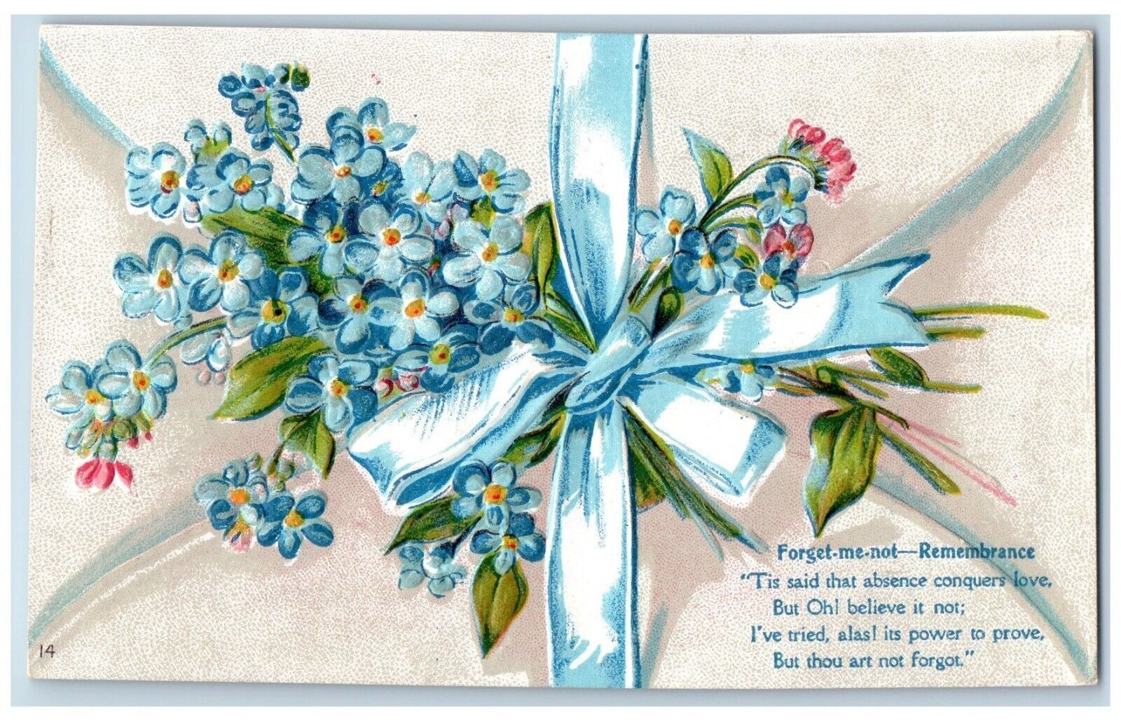 Language Of Flowers Romance Postcard Forget Me Not Remembrance Embossed c1910's