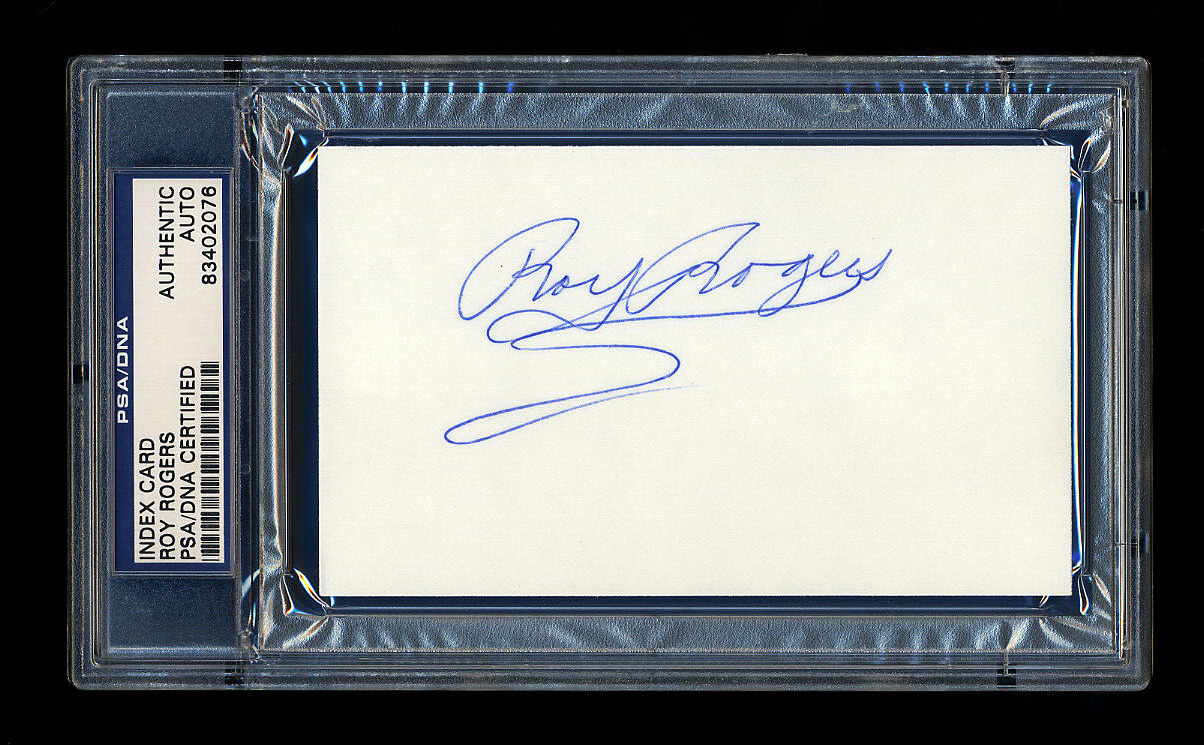 ROY ROGERS SIGNED MINT INDEX CARD AUTOGRAPHED PSA/DNA SLABBED BEAUTIFUL