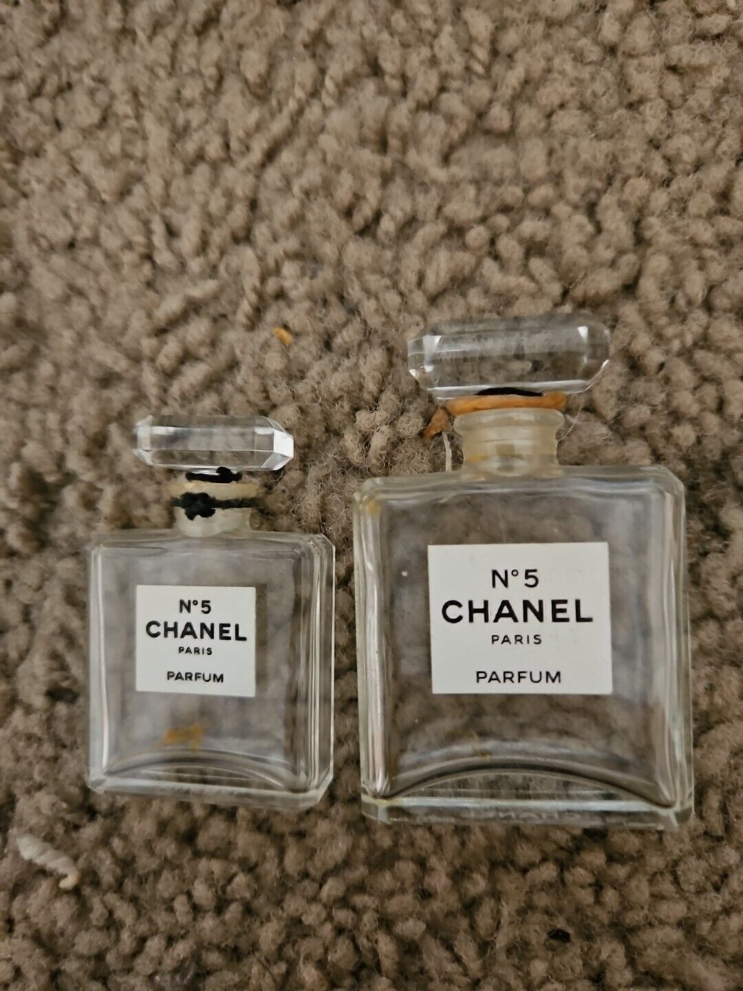 2 Vintage Chanel No 5 Perfume Mini Bottle Empty 15 ml 7.5ml Glass Stopper