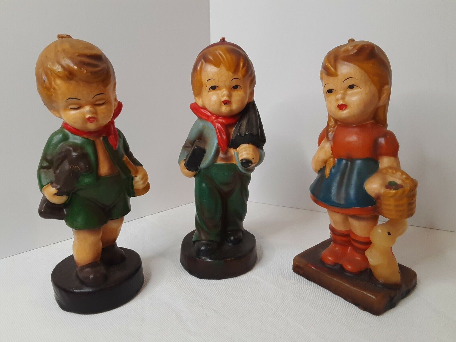 Vintage Hummel Style Wax Figures - Set Of 3