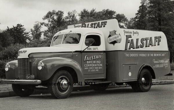 Vintage Falstaff Beer Truck PHOTO Bar Sign Ad St Louis Brewery 1942