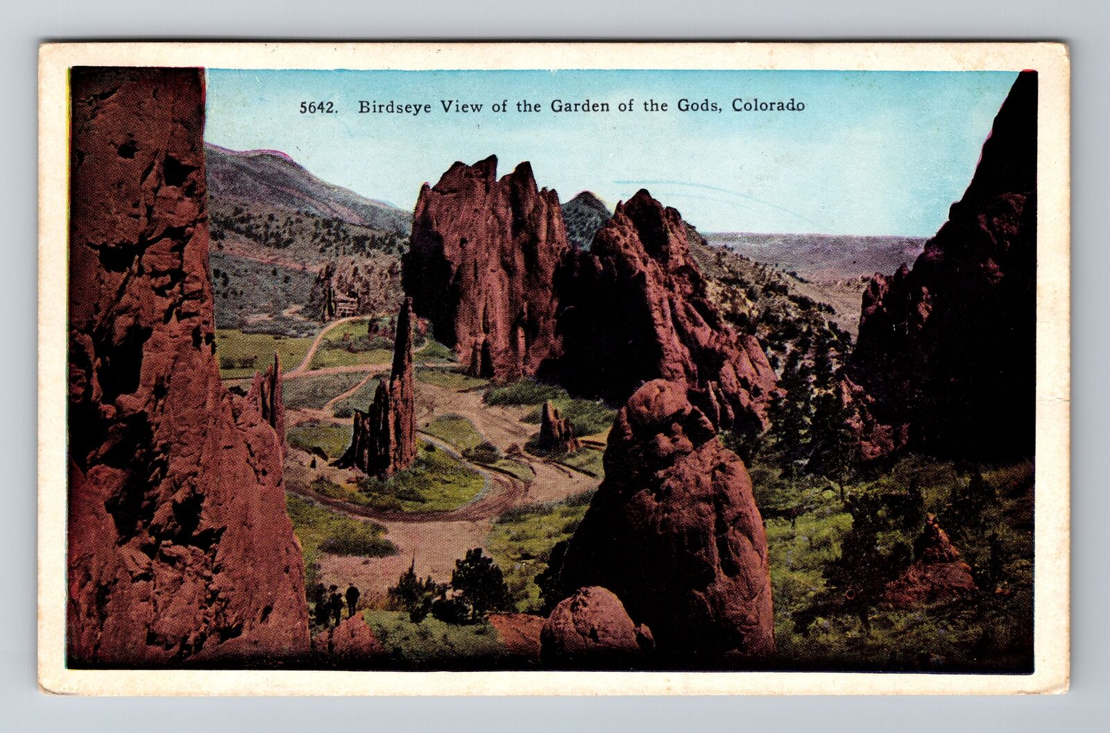 Pikes Peak CO-Colorado, Bird\'s Eye View Garden Of Gods, c1939 Vintage Postcard
