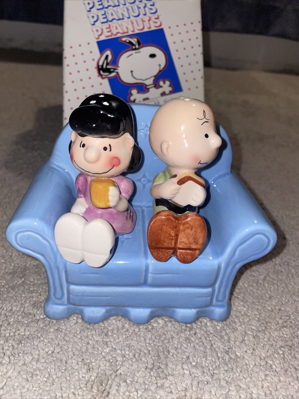 Peanuts Charlie Brown & Lucy 1966 Vintage Salt & Pepper Shaker Set Rare Ceramic