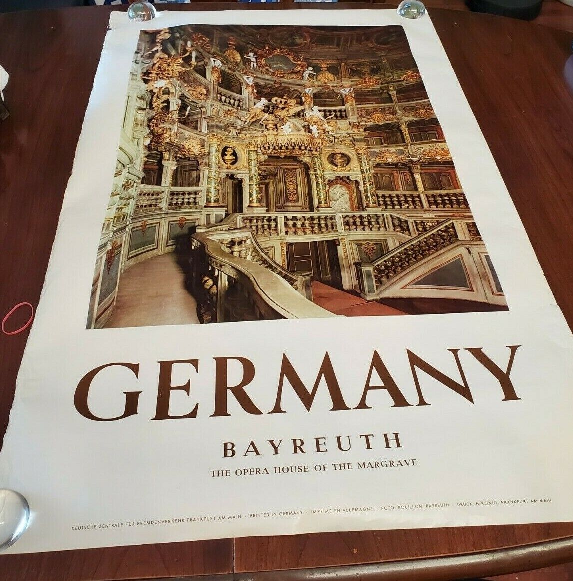 Original Vintage  German Bayreuth Travel Poster opera house Margrave 40\