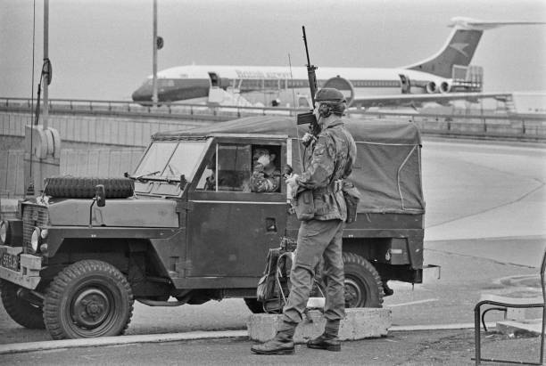 British Army troops at Heathrow Airport in London UK 1974 OLD PHOTO