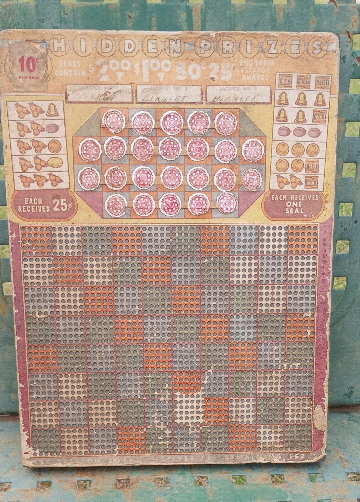 Antique Vintage Punch Board Wooden Gambling  Game Looks Unused With Push Pin