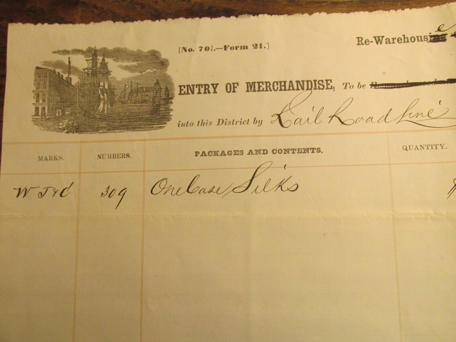 Antique  Ephemera 1867 Philadelphia Customs House Document Ship from New York