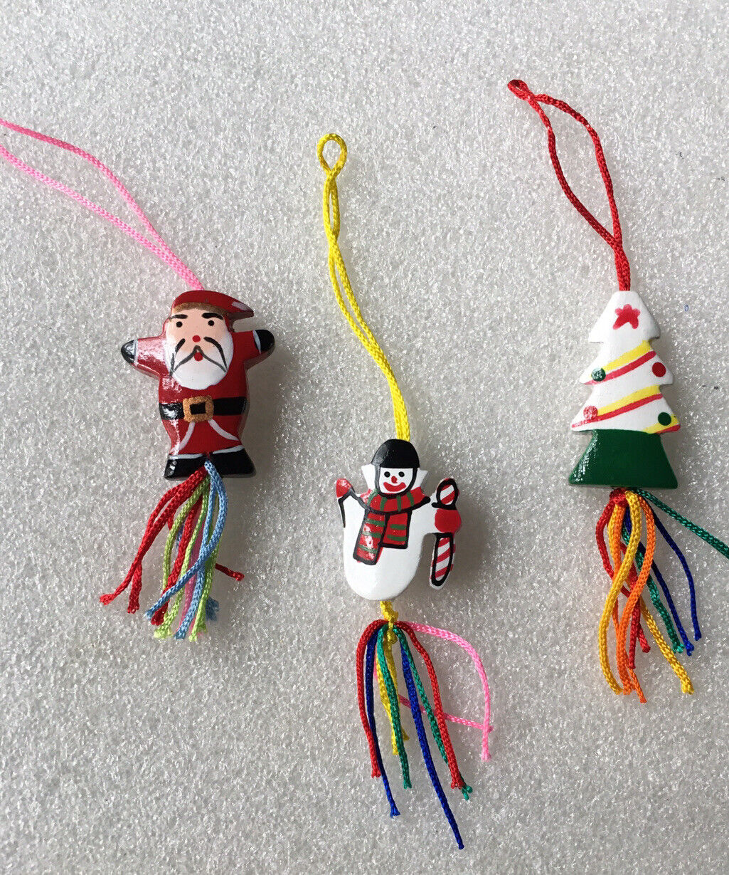Lot of Vintage Tassel Streamer Miniature Christmas Ornaments Santa Snowman Tree