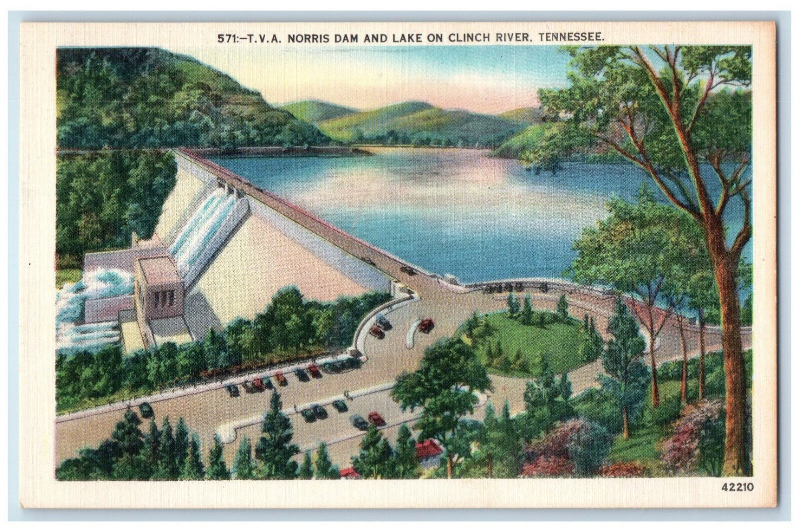 c1940\'s Norris Dam and Lake on Clinch River Tennessee TN Vintage Postcard