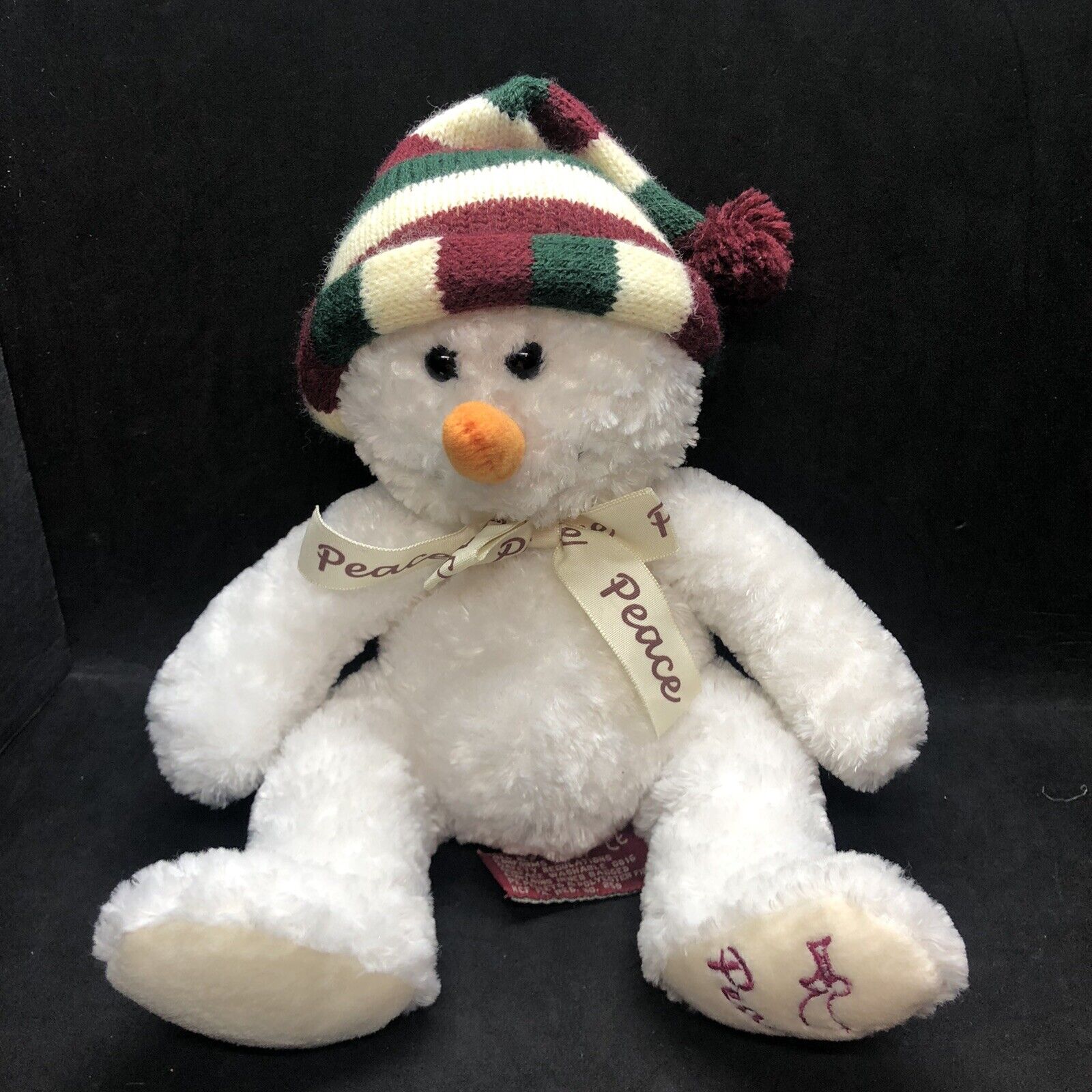 Russ Snowman Plush Peace Wearing Knitted Stocking Cap Embroidered 10.5\