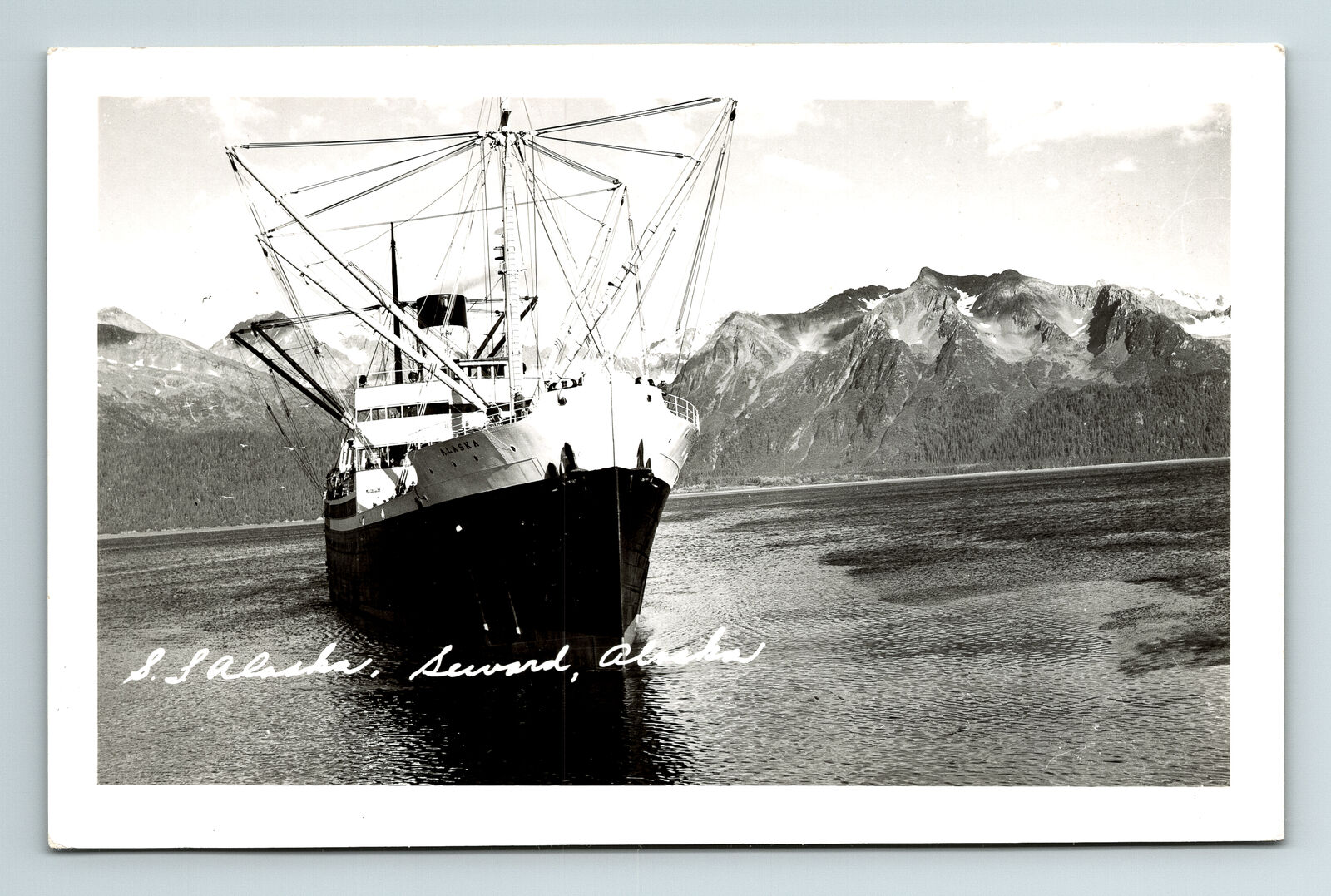 RPPC Postcard Seward AK Alaska SS Alaska Steamship Boat Resurection Bay