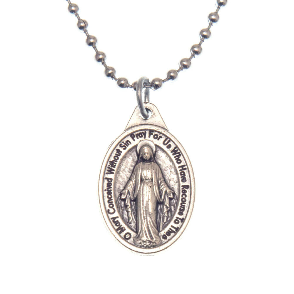 Miraculous Medal Virgin Mary Pendant Necklace 24\