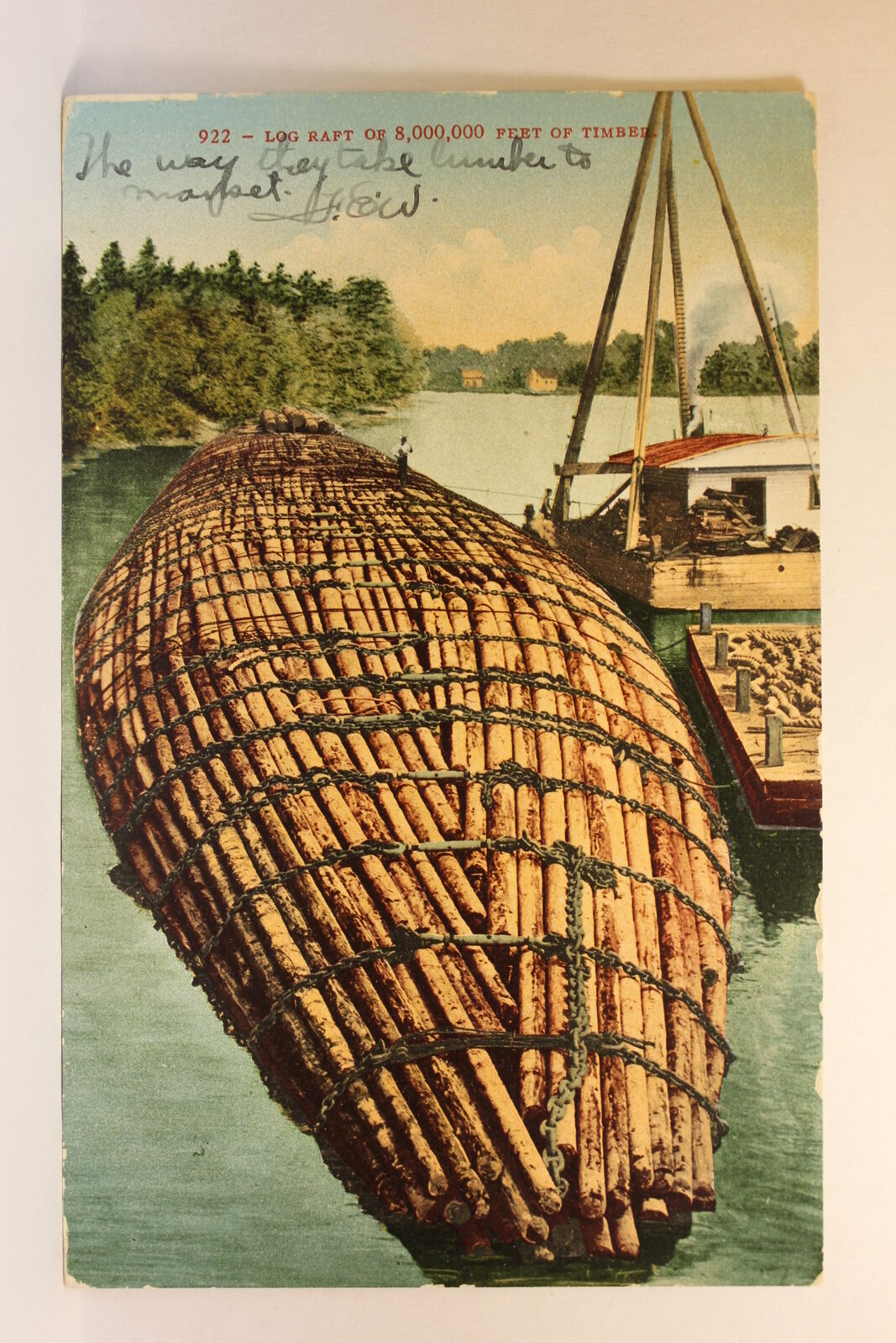 Postcard Log Raft Of 8,000,000 Feet Of Timber   H18