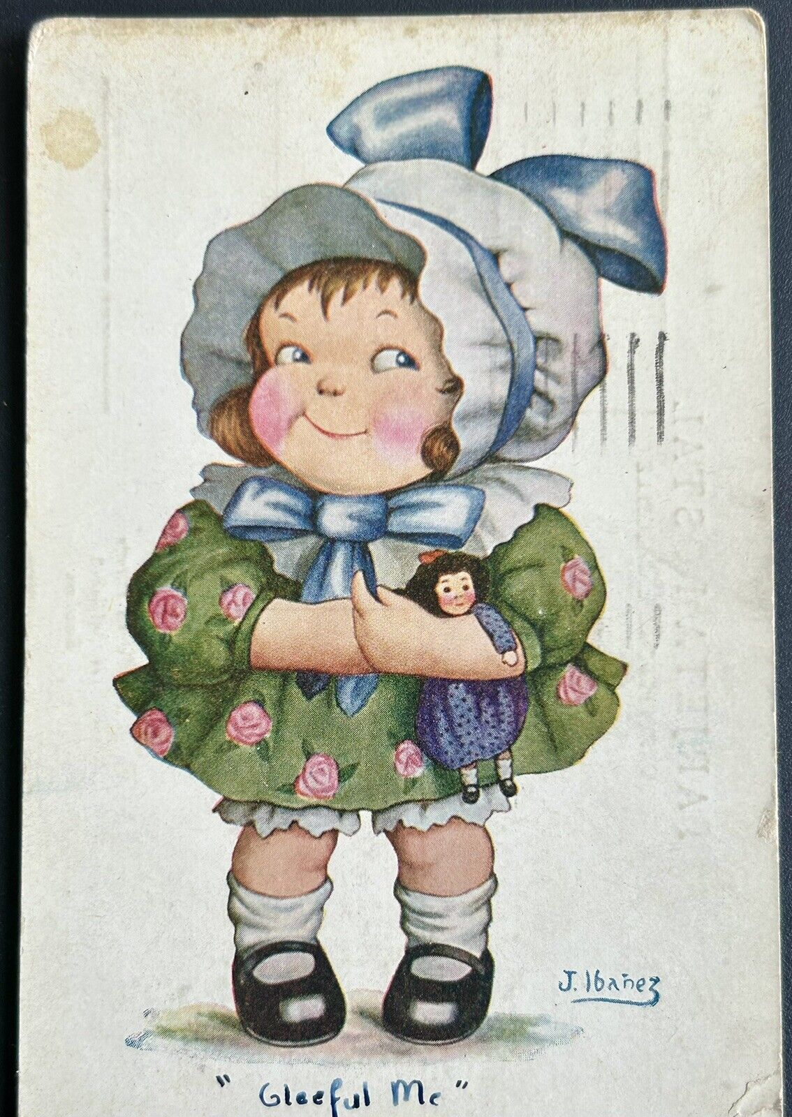 Gleeful Me. Vintage Doll Postcard. 1947
