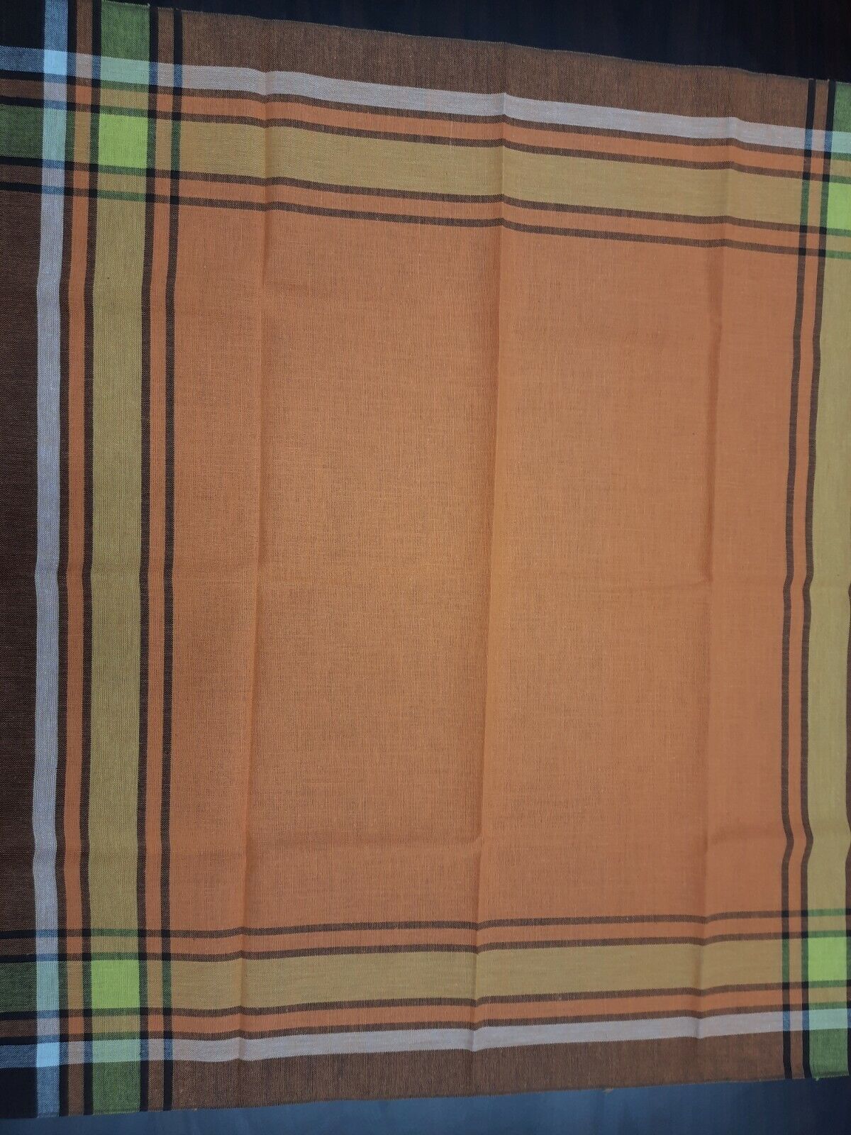 VTG Barker Textiles Plaid Woven Tablecloth Orange Brown Yellow 33\