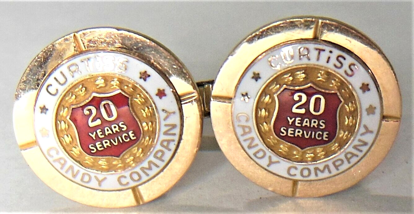 🍬 CURTISS Candy Co. 1/10 10K logo 20 Yr. employee Service Award cufflinks