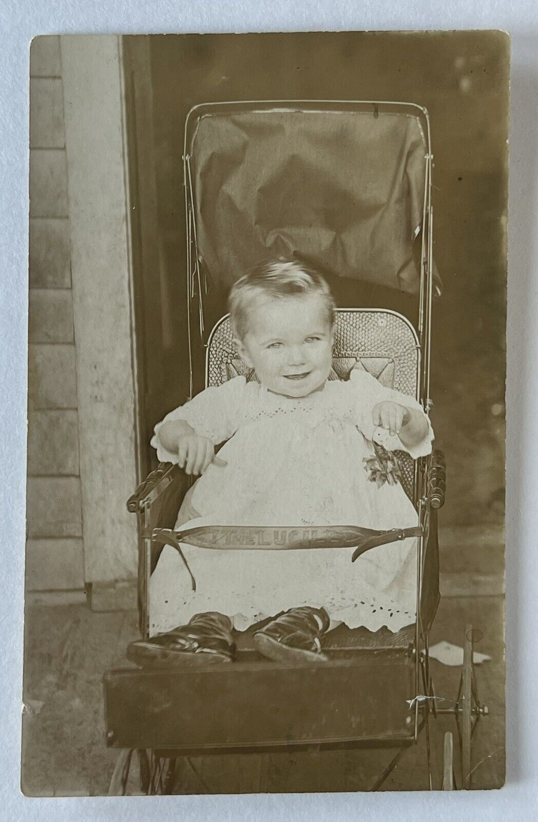 RPPC Real Photo Postcard Sweet Baby In Stroller Carriage Antique