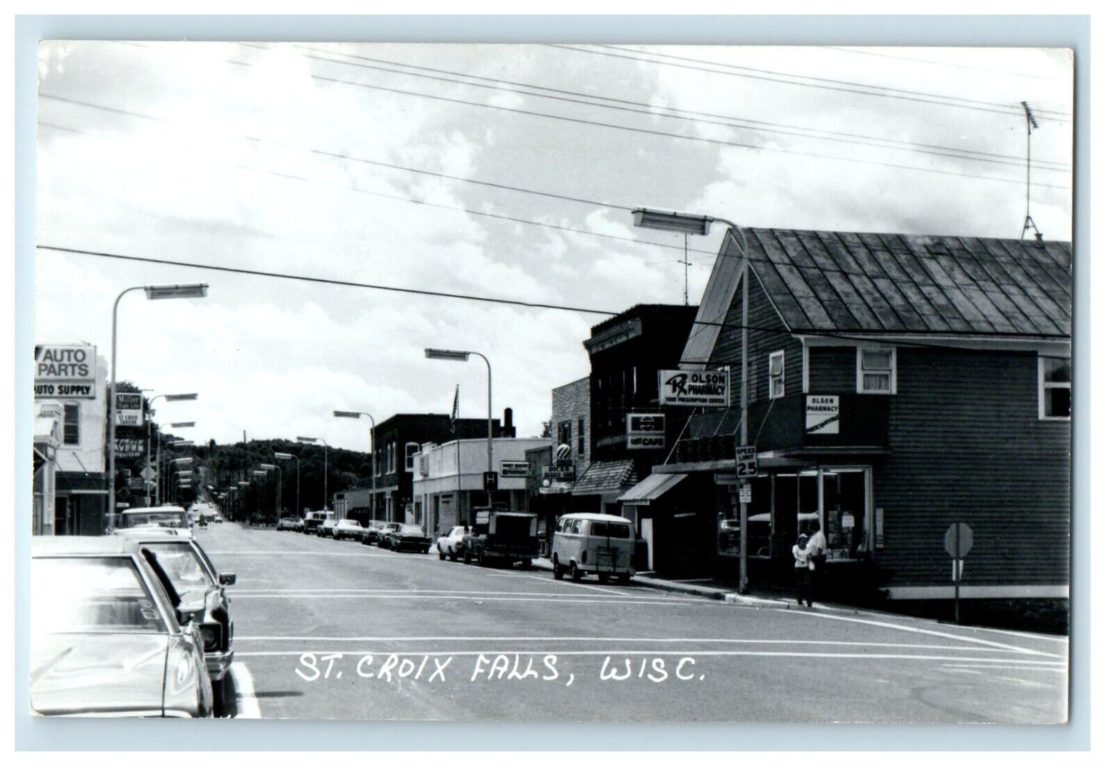 c1950\'s View Main Street Cars St. Croix Falls Wisconsin WI RPPC Photo Postcard