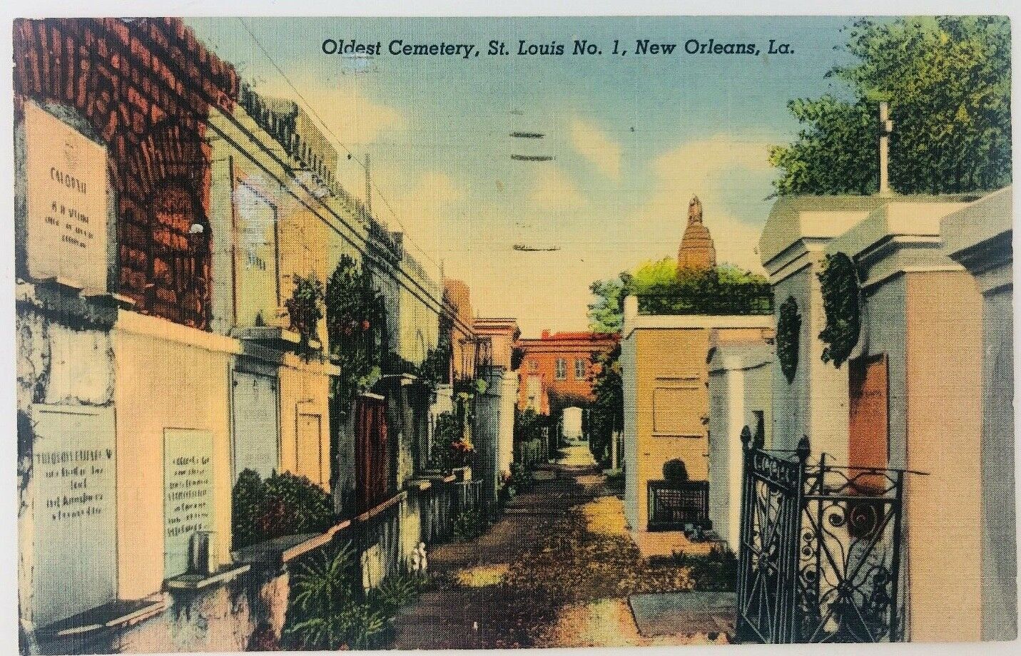 Vintage New Orleans Louisiana LA St. Louis #1 Oldest Cemetery Linen Postcard 