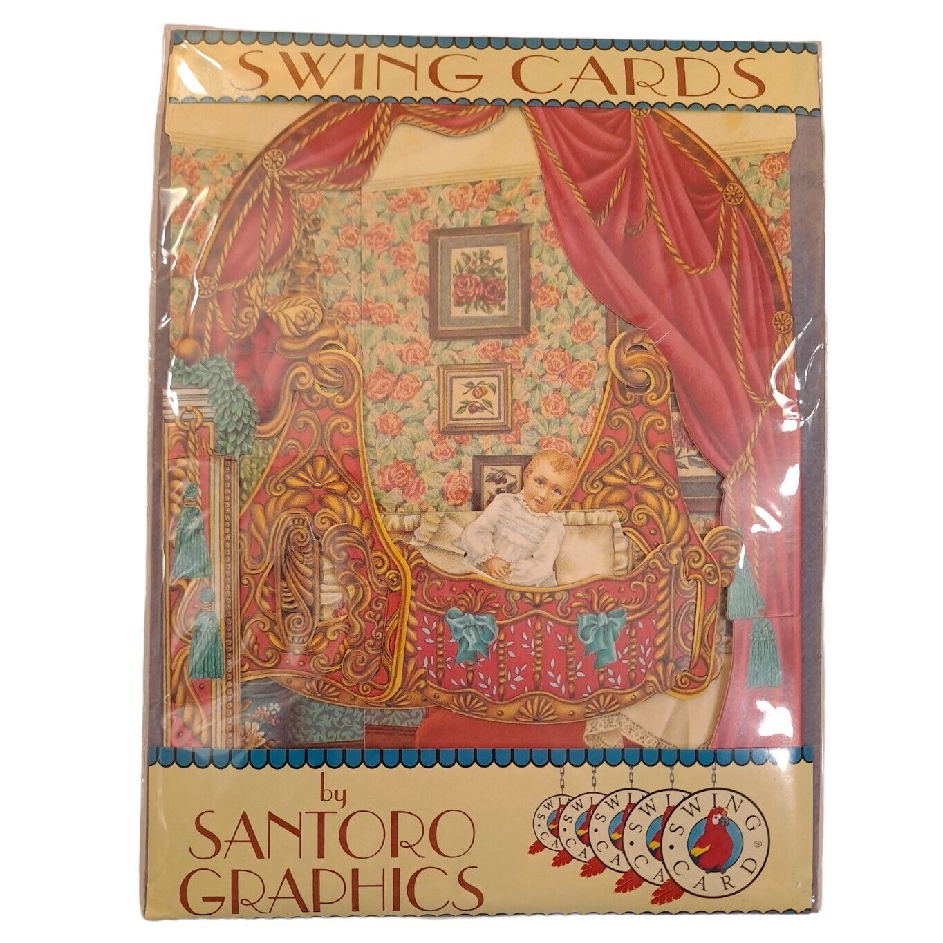 Vintage SANTORO GRAPHICS Swing Card Victorian Baby Gift Stationary - New Sealed