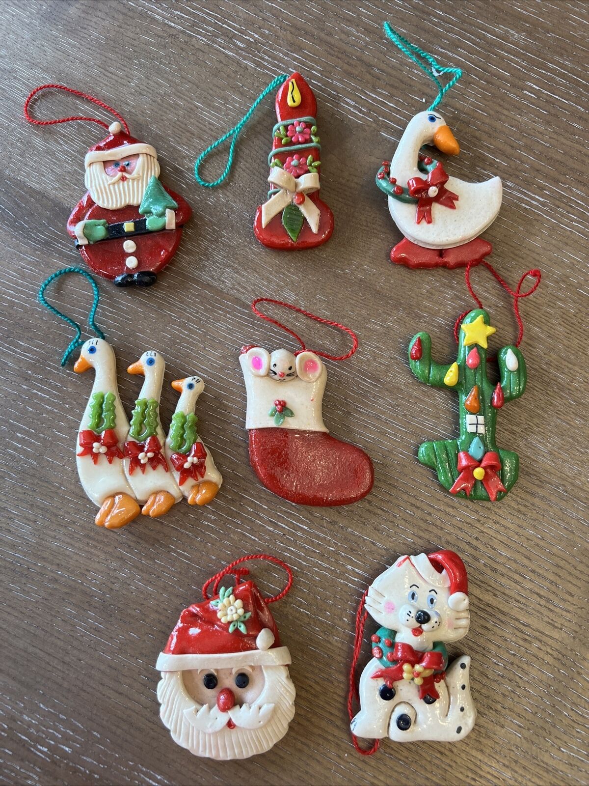 Vintage Lot of 7 Bread Dough Christmas Ornaments from Ecuador Holiday Santa 