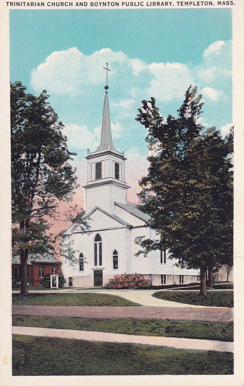 Postcard MA Templeton Massachusetts Trinitarian Church and Boynton Library H2