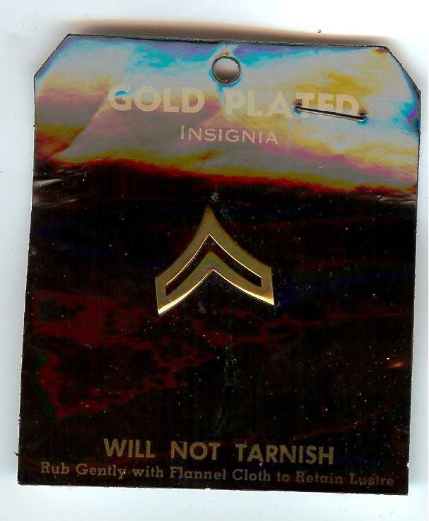 Vintage Brass  STRIPE Insignia pin + Original CARD US Military pinback badge