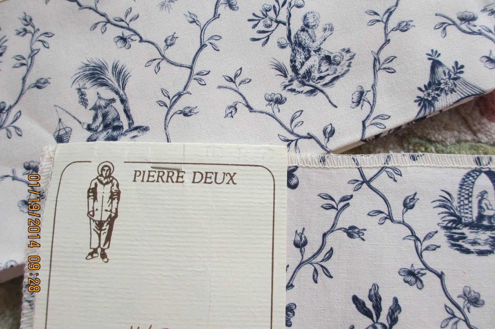 PIERRE DEUX (3) VTG. FABRIC SAMPLES CHINOISERIE TOILE NAVY BLUE 18\