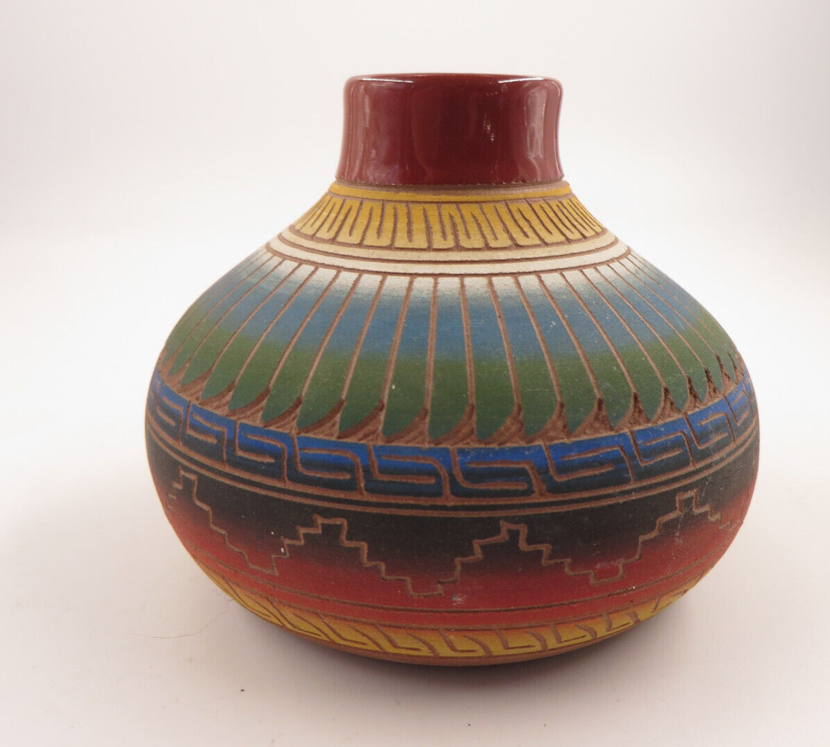 Native American Pottery Vase Ribbed Signed SAM DIRE?
