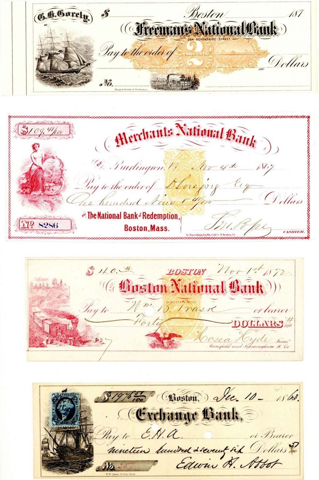 Group of 10 Different Checks with Revenues - Check - Checks with Revenue Stamps