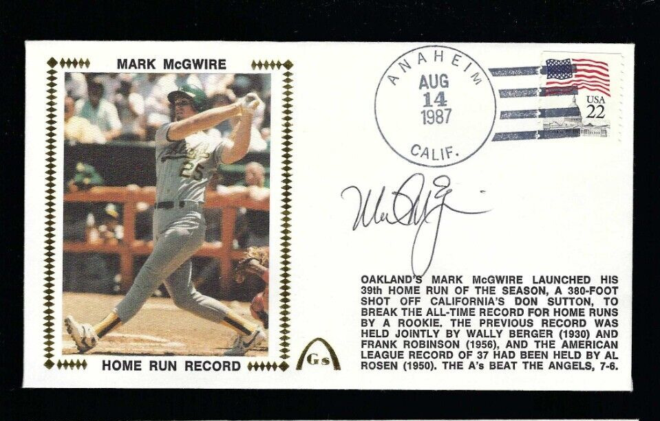 Mark McGwire signed cover Commemorating his Record Breaking Rookie 39th Home Run