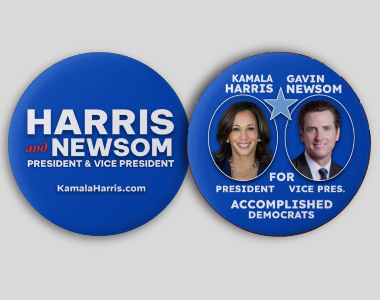 Kamala Harris Gavin Newsom President VP 2024 Pin Buttons Political Democrat 2.25