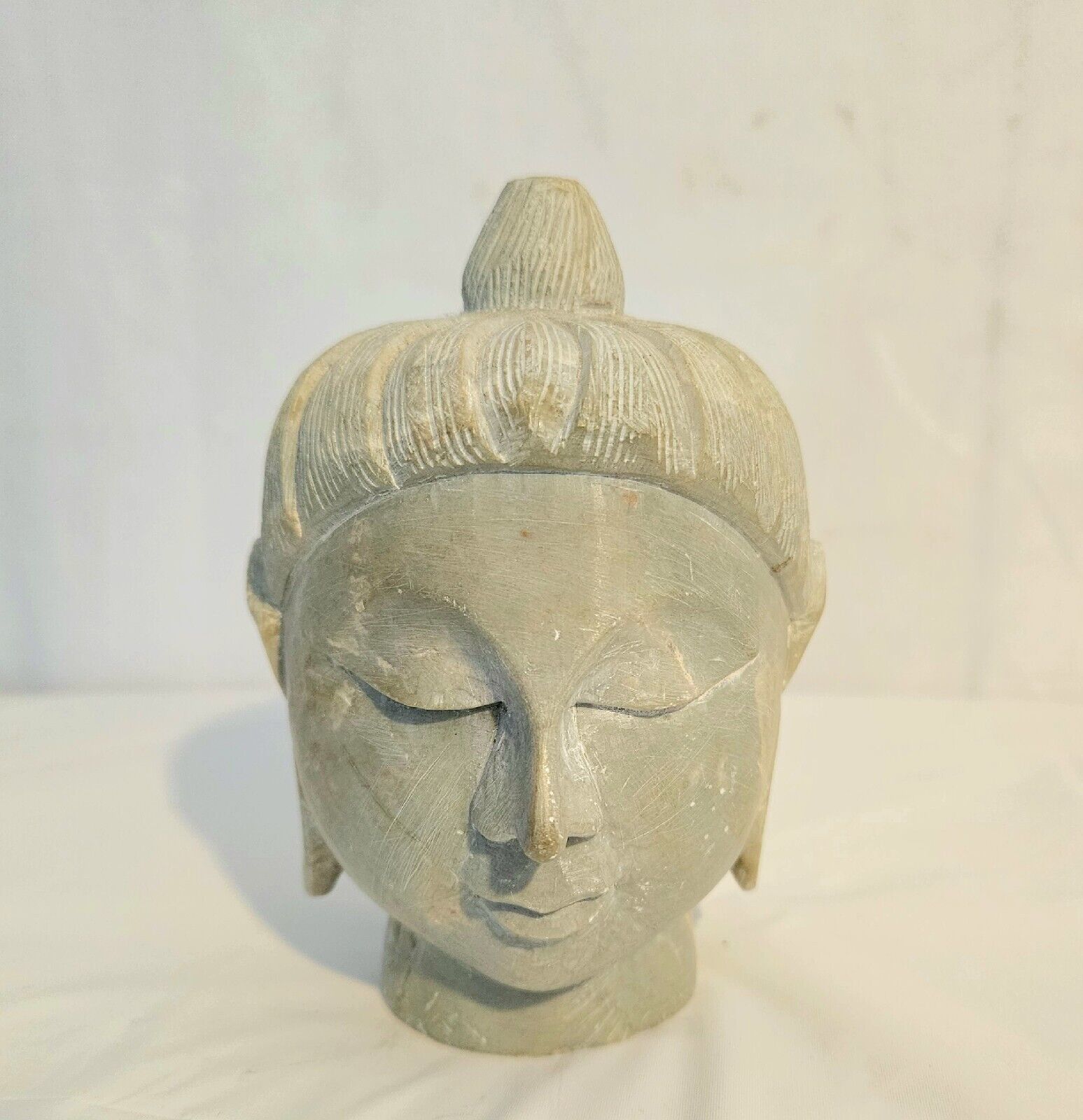 Vintage Soapstone Buddha Head 5 Inch Statue Head Figure  Meditation
