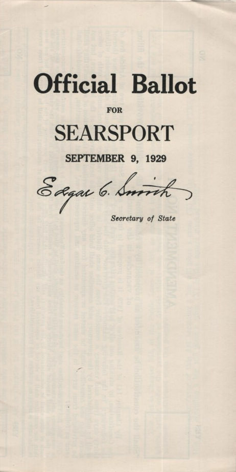 Sept. 5, 1929 Searsport Maine Official Election Ballot Unused