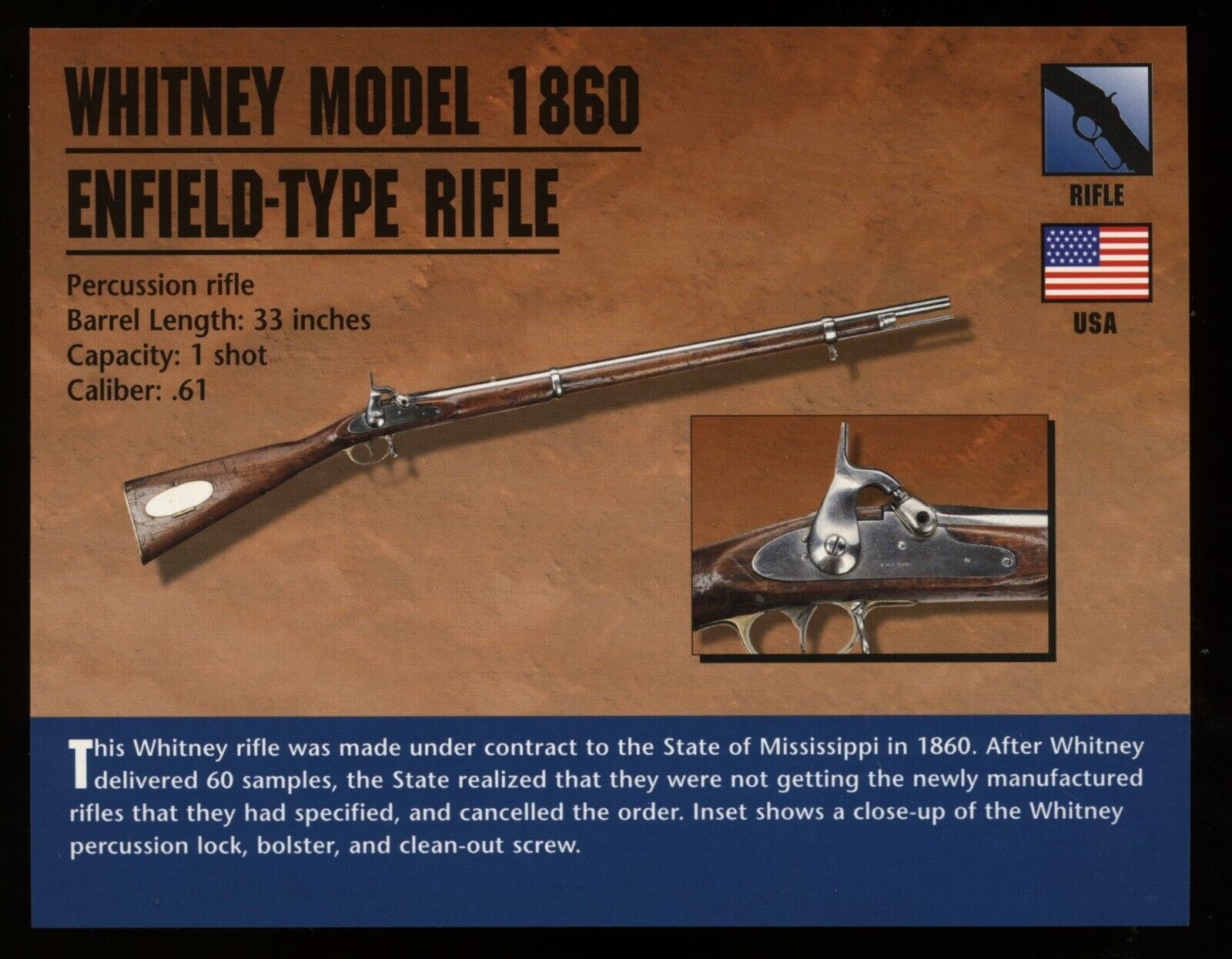 Whitney Model 1860 Enfield Type Rifle Atlas Classic Firearms Card